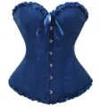 Blaues Brokat Korsett Top mit Frontverschluss und Rüschen für Damen, ideal zum Formen. - Marineblau