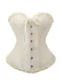 Cremefarbenes Rüschen Korsett Top, elegante Vintage Corsage mit Schleife und Jacquard. - Aprikose 1