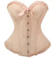 Schickes pfirsichrosa Jacquard-Korsett mit Rüschen, vorderen Verschlüssen und süßer Schleife. - Hautfarben 2