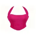 Hot pink halter corset top, strapless bustier variant for women, stylish party club wear. - XS / Tops / Rose Red
