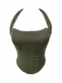 Women Green Mesh Halter Corset Top Breathable Backless Sexy Strapless Body Shaper - XS / Tops / Army Green