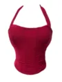 Red mesh halter corset top, breathable strapless women's summer sexy bustier apparel. - XS / Tops / Red Base