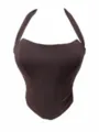 Dark brown mesh halter strap women strapless corset top breathable summer fashion. - XS / Tops / Dark Brown