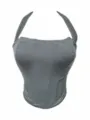 Grey mesh halter strapless top for women, breathable shapewear variant fashion design. - XS / Tops / Dark Gray