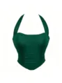 Dark green halter corset top, stylish mesh bustier streetwear, sexy party clubwear outfit - XS / Tops / Dark Green