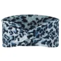 Blue white leopard print hair band detail, soft stretch fabric yoga headband for women. - Dark Blue