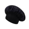 Zwarte satin slaapmuts voor haarverzorging, grote maat met brede elastische band comfortabel. - Zwart