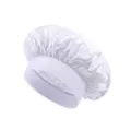 White satin hair bonnet for sleeping, large night cap with wide band for hair care. - White