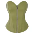 Olive green faux leather corset top for women, sexy front zip bustier waist shaper - XS / Grass Green Leather