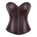 Women's faux leather front zip corsets bustier shaping top gothic punk waist cincher. - XS / Mocha Brown