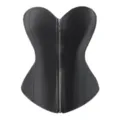 Black faux leather overbust corset top for women, front zipper shapewear and punk style apparel. - XS / Black Leather