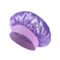 Satin sleep cap for women, wide band hair bonnet, soft silk night cap for curly hair. - Light Purple