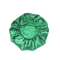 Solid color green satin sleep cap with elastic band, silky hair care bonnet for women daily use. - Green
