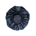 Dark blue satin hair bonnet for women, soft silk sleep cap with elastic wide band for curly hair - Navy Blue