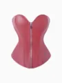 Red faux leather corset top, punk style front zip bustier, sexy waist training shapewear. - Wine Red Leather