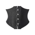 Schwarzes Blumen-Jacquard-Korsett Detail, Front-Metallverschluss, Textur Nahaufnahme. - 3XL / Jacquard Schwarz