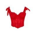 Rotes Spitzenkorsett Top mit gepolsterten Cups, Schleifen-Trägern und Stäbchen für Damen. - XS / Rot
