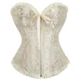 Women vintage floral jacquard corset top front zipper bridal shapewear detail view - 3XL / Tops / Apricot