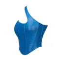 Blue one shoulder faux leather corset top sexy bustier boned waist cincher sleeveless shirt - L / Tops / Blue