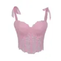 Rosa Spitzen-Korsett-Top mit Schleifenbändern und Blumenmuster. Sexy trägerlose Bustier. - XS / Rosa