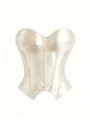 Satin Korsett Oberteil für Damen, strapless Bustier, elegante beige sexy Corsage, schlank - XS / Oberteile / Aprikose