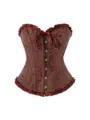 Vintage brown brocade corset top with front busk and ruffles for women stylish party wear - XS / Tops / Dark Brown with Lace Trim
