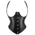 Women black faux leather underbust corset waist cincher shapewear with shoulder straps - XS / Faux Leather Black
