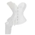 Λευκό σατέν κορσέ top με βολάν, κομψό bustier αυλής με μπανέλες και ασύμμετρο ντραπέ ύφασμα. - XS / Λευκό