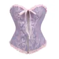 Purple jacquard overbust corset with front zipper and pink ruffle trim for women style. - 3XL / Tops / Lake Blue