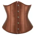 Brown satin corset waist cincher shapewear top for women tummy control and body shaping. - Satin Coffee