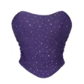 Donna viola strass rete corsetto top senza spalline sexy slim fit festa clubwear tubo - XS / Top / Viola con paillettes