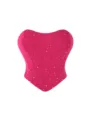 Elegante top corsetto senza spalline in rete di strass da donna, bustier rosa. - XS / Top / Rosso rosa scuro con paillettes