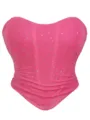 Donna Rosa Rete Strass Corsetto Top Senza Spalline Sexy Elastico Tubo Indumento - XS / Top / Rosso Rosa con Paillettes