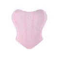 Pink mesh rhinestone bustier corset top women sexy strapless corset crop top stylish party wear - Light Pink Sequins