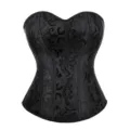 Schwarzes gotisches Korsett Oberteil mit elegantem floralem Brokatmuster und stabiler Staebchen. - XS / Schwarz