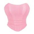 Pink mesh strapless bustier corset top, sexy slim fit ruched shaping lingerie detail view. - Deep Pink