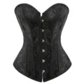 Schwarzes Overbust Korsett gotische Jacquard Taille Cincher Bustier Former für Frauen Party. - 1XL / Schwarz ohne Spitze