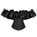 Schwarzes Jacquard Satin Rüschen Schulterfreies Korsett Oberteil Damen Vintage Goth - S / Schwarz