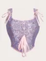 Elegant Floral Jacquard Corset Top Women Lace Up Bustier Shaper With Shoulder Straps - XS / Lake Blue
