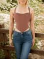 Brown Corset Top Plus Size Mesh Bustier Casual Summer Women Variant Outfit Style - Plus Size Set in Coffee