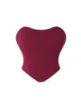 Wine red mesh strapless corset bustier top women sexy shaping structured lingerie - XS / Burgundy