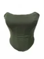 Green mesh bustier corset top detail view, breathable fabric and stretch slimming shape. - Army Green