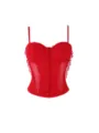 Red lace corset top, sheer mesh boned camisole shapewear for women stylish variant - XS / Red