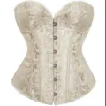 Beige Brokat Korsett Damen Bustier im eleganten Palast Stil Taillenformer Top für Party. - XS / Schlichtes Apricot