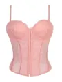 Pink Lace Corset Top Sheer Mesh Boned Camisole Sexy Women Shapewear Lingerie Top - XS / Pink