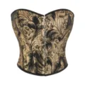 Vintage black and gold print corset top, elegant bustier shapewear for women's stylish outfits. - XS / Black & Gold