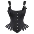 Schwarzes Damen Gothic Korsett Top mit Kontrastnähten, Frontverschluss und Fächer-Saum Design. - M / Schwarz