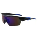 Lunettes de soleil de sport pour hommes, monture noire avec accents bleus et protection UV. - Cadre Noir Sable Jambe Bleue Revêtement Bleu