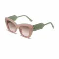 Occhiali da sole a gatto con montatura rosa aste verdi e lenti sfumate di colore tea. - Montatura Rosa Solido Gamba Verde Tè Rosa