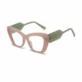 Occhiali da sole cat eye con montatura rosa e aste verdi accessorio moda di tendenza - Montatura rosa solido e aste verde trasparente con lenti trasparenti